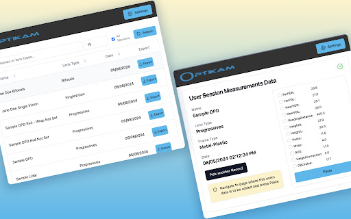 Optikam Fitting  Dispensing Tool for Eye Care Professionals  from Chrome web store to be run with OffiDocs Chromium online