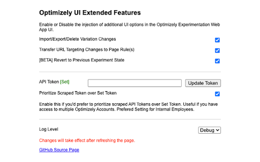 Optimizely UI Extended  from Chrome web store to be run with OffiDocs Chromium online