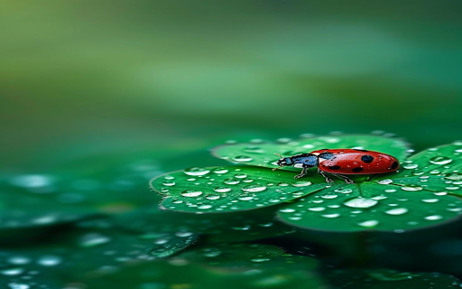 Orange beetle lying on a four leaf clover Wallpaper  from Chrome web store to be run with OffiDocs Chromium online