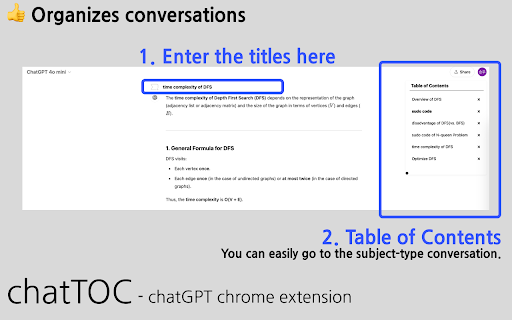 Organize ChatGPT Conversations chatTOC  from Chrome web store to be run with OffiDocs Chromium online