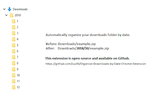 Organize Downloads by Date and Category  from Chrome web store to be run with OffiDocs Chromium online