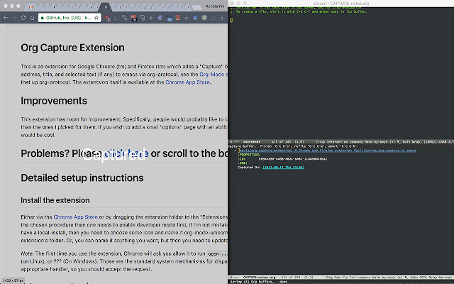 Org Capture  from Chrome web store to be run with OffiDocs Chromium online