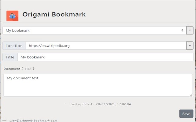 OrigamiBookmark  from Chrome web store to be run with OffiDocs Chromium online