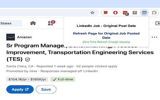 OriginallyListedAt for LinkedIn Jobs  from Chrome web store to be run with OffiDocs Chromium online