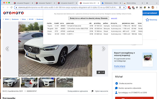 Otomoto Scrapper  from Chrome web store to be run with OffiDocs Chromium online