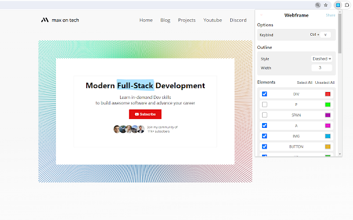 Outline HTML Elements  from Chrome web store to be run with OffiDocs Chromium online