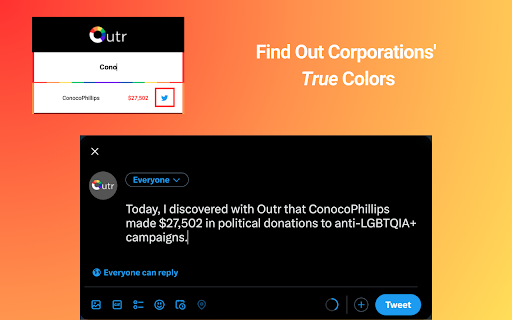 Outr — Find Out Corporations’ True Colors  from Chrome web store to be run with OffiDocs Chromium online