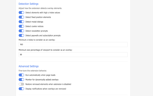 Overlay Remover  from Chrome web store to be run with OffiDocs Chromium online