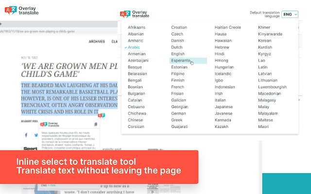 Overlay Translate  from Chrome web store to be run with OffiDocs Chromium online