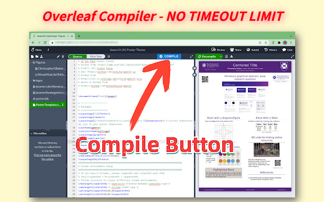 برنامج Overleaf Compiler NO TIMEOUT LIMIT من متجر Chrome الإلكتروني ليتم تشغيله مع OffiDocs Chromium عبر الإنترنت