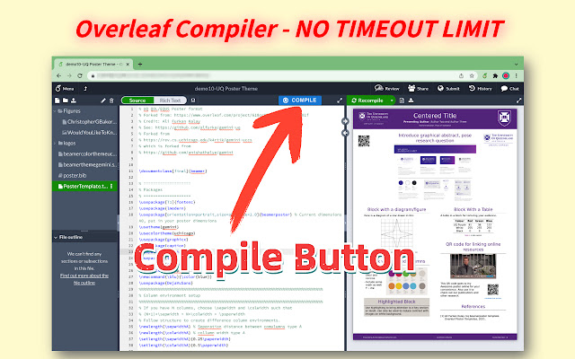 Overleaf Compiler TIADA HAD WAKTU MASA daripada kedai web Chrome untuk dijalankan dengan OffiDocs Chromium dalam talian