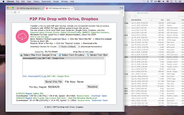 P2P File Drop with Drive, Dropbox  from Chrome web store to be run with OffiDocs Chromium online