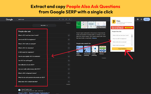 PaaQ: Extract People Also Ask questions from Google SERP  from Chrome web store to be run with OffiDocs Chromium online