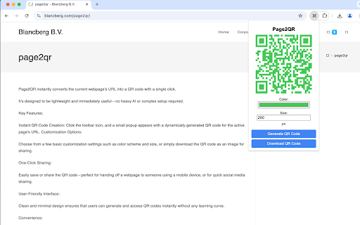 Page2QR: Instant QR Code Generator for Any Webpage from Chrome web store to be run with OffiDocs Chromium online Page2QR: Instant QR Code Generator for Any Webpage from Chrome web store to be run with OffiDocs Chromium online