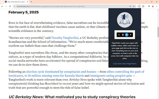 Page2Voice AI Text to Speech that Runs Locally  from Chrome web store to be run with OffiDocs Chromium online