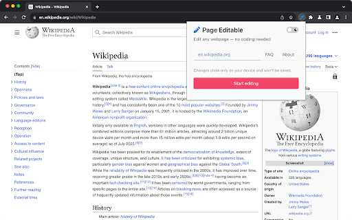Page Editable  from Chrome web store to be run with OffiDocs Chromium online
