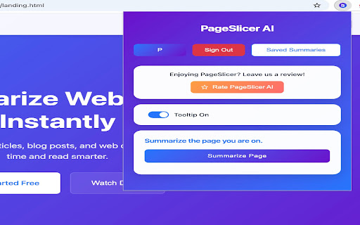 PageSlicer AI Instant Webpage Summaries  from Chrome web store to be run with OffiDocs Chromium online