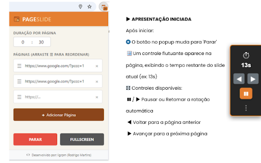PageSlide  from Chrome web store to be run with OffiDocs Chromium online