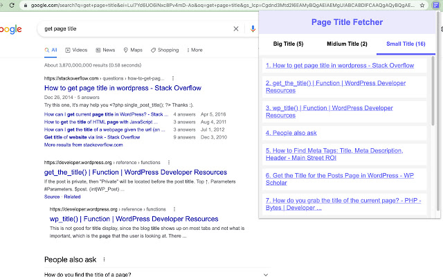 Page Title Fetcher  from Chrome web store to be run with OffiDocs Chromium online