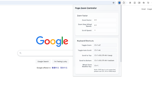Page Zoom Controller  from Chrome web store to be run with OffiDocs Chromium online