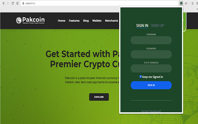 Pakcoin Wallet Extension  from Chrome web store to be run with OffiDocs Chromium online