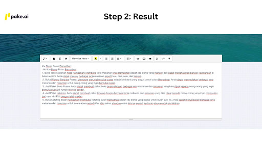 Pake.AI AI powered copywriting tool  from Chrome web store to be run with OffiDocs Chromium online