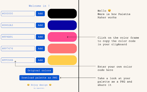 Palette Maker Manage your colors  from Chrome web store to be run with OffiDocs Chromium online