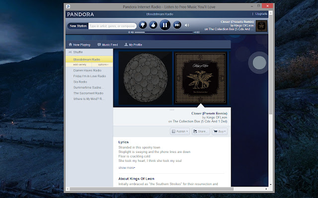 Pandora Player  from Chrome web store to be run with OffiDocs Chromium online