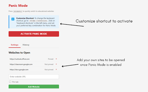 Panic Mode  from Chrome web store to be run with OffiDocs Chromium online