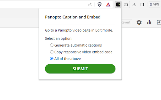 Panopto Caption and Embed  from Chrome web store to be run with OffiDocs Chromium online