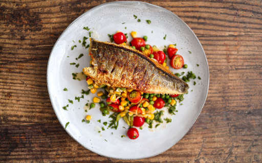 Pan Seared Sea Bass with Summer Vegetable Sauté  from Chrome web store to be run with OffiDocs Chromium online