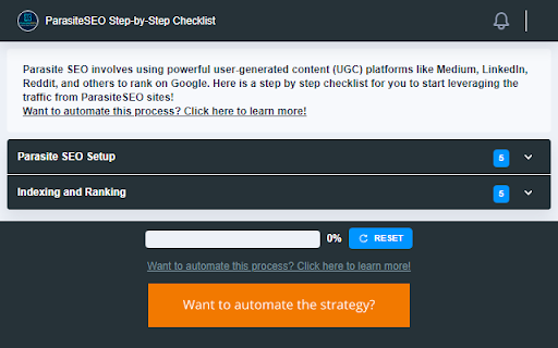 ParasiteSEO Step by Step Checklist  from Chrome web store to be run with OffiDocs Chromium online