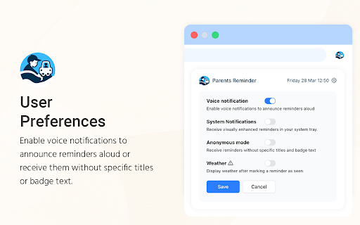 Parents Reminder: School Pickup Alerts with Voice  Badge Notifications  from Chrome web store to be run with OffiDocs Chromium online