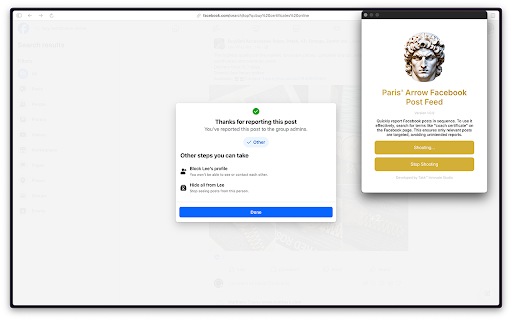 Paris Arrow Facebook Admin Post Reporter  from Chrome web store to be run with OffiDocs Chromium online