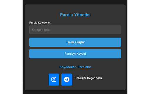 Parola Oluşturur ve Kayıt Eder  from Chrome web store to be run with OffiDocs Chromium online