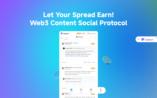 PARROT: Web3 Content Social Protocol  from Chrome web store to be run with OffiDocs Chromium online