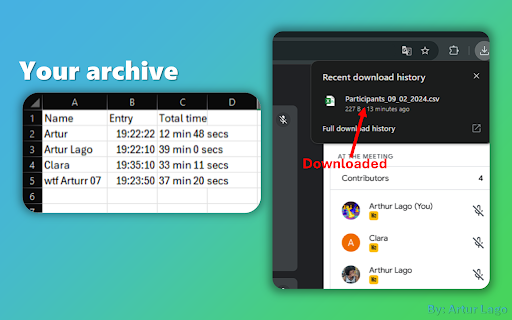 Participantes Meet Lista de Presença  from Chrome web store to be run with OffiDocs Chromium online
