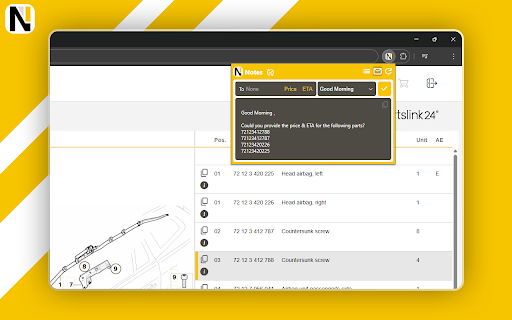 Partslink Notes  from Chrome web store to be run with OffiDocs Chromium online