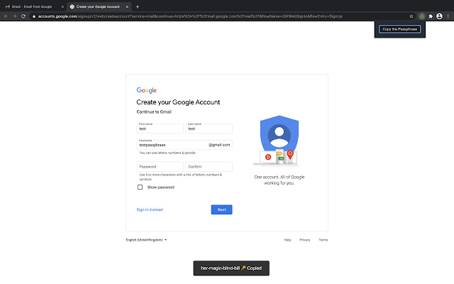 Passphrase  from Chrome web store to be run with OffiDocs Chromium online