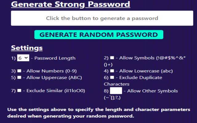Password Generate Toolkit  from Chrome web store to be run with OffiDocs Chromium online