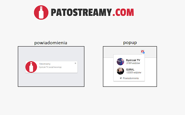 Patostreamy.com Notifier  from Chrome web store to be run with OffiDocs Chromium online