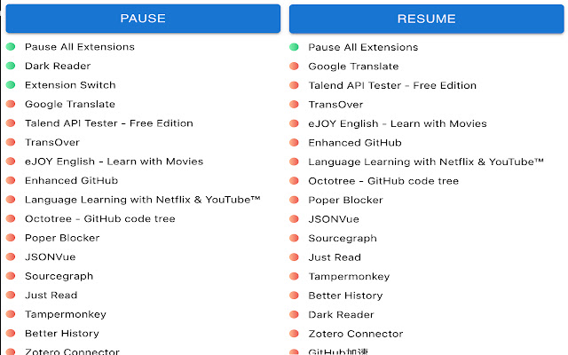 Pause All Extensions  from Chrome web store to be run with OffiDocs Chromium online