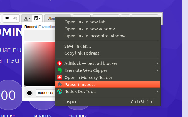 Pause  Inspect  from Chrome web store to be run with OffiDocs Chromium online