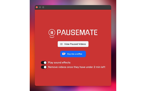 PauseMate YouTube Bookmarker  from Chrome web store to be run with OffiDocs Chromium online