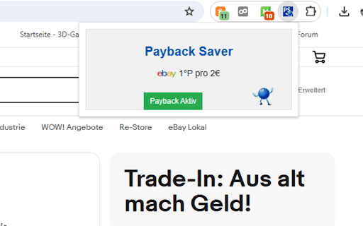 Payback Saver: Ihr Begleiter für Online Shopping Payback! (Amazon, Ebay...)  from Chrome web store to be run with OffiDocs Chromium online