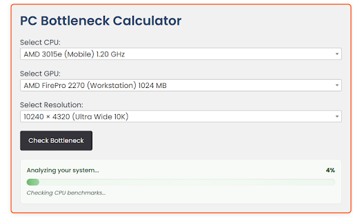 PC Bottleneck Calculator  from Chrome web store to be run with OffiDocs Chromium online