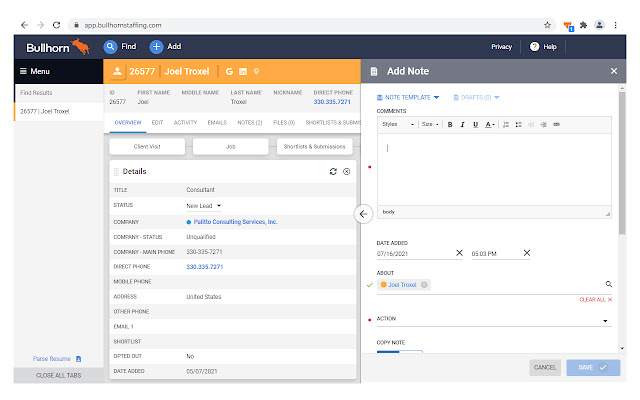 PCS Screenpop for Bullhorn  from Chrome web store to be run with OffiDocs Chromium online