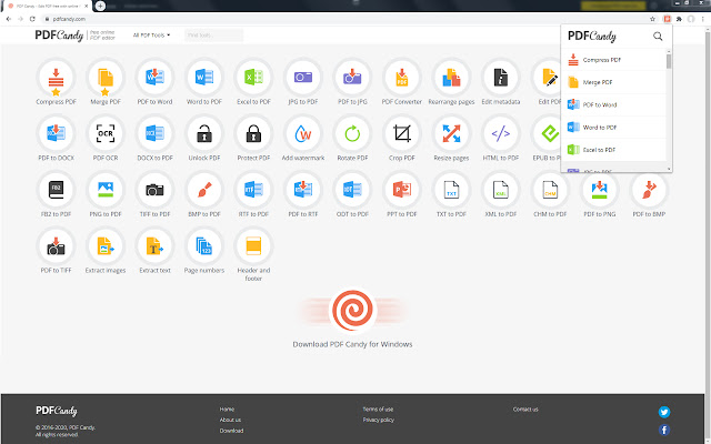 PDFCandy  from Chrome web store to be run with OffiDocs Chromium online