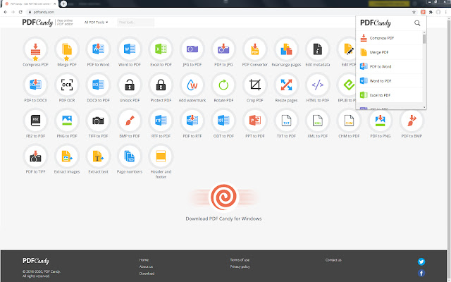 PDFCandy de Chrome web store se ejecutará con OffiDocs Chromium en línea