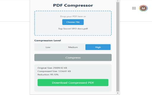 PDF Compressor High Quality, Secure, Fast  from Chrome web store to be run with OffiDocs Chromium online